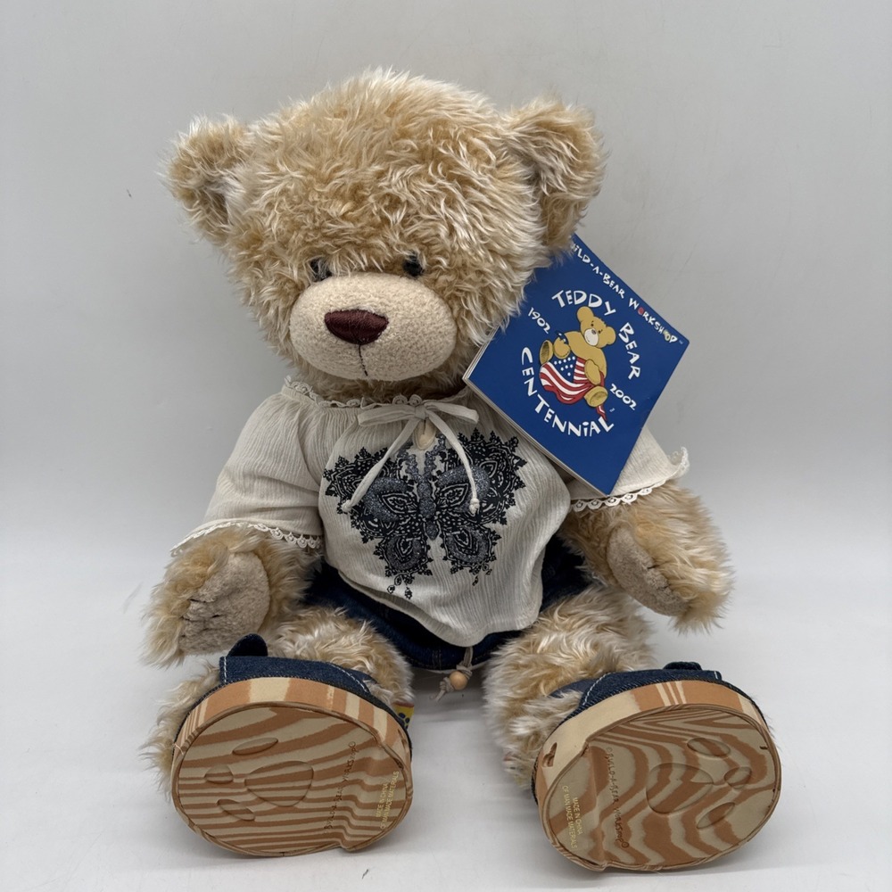 Build a Bear Centennial Bear Blue Butterfly White Top Jean Skirt Vintage